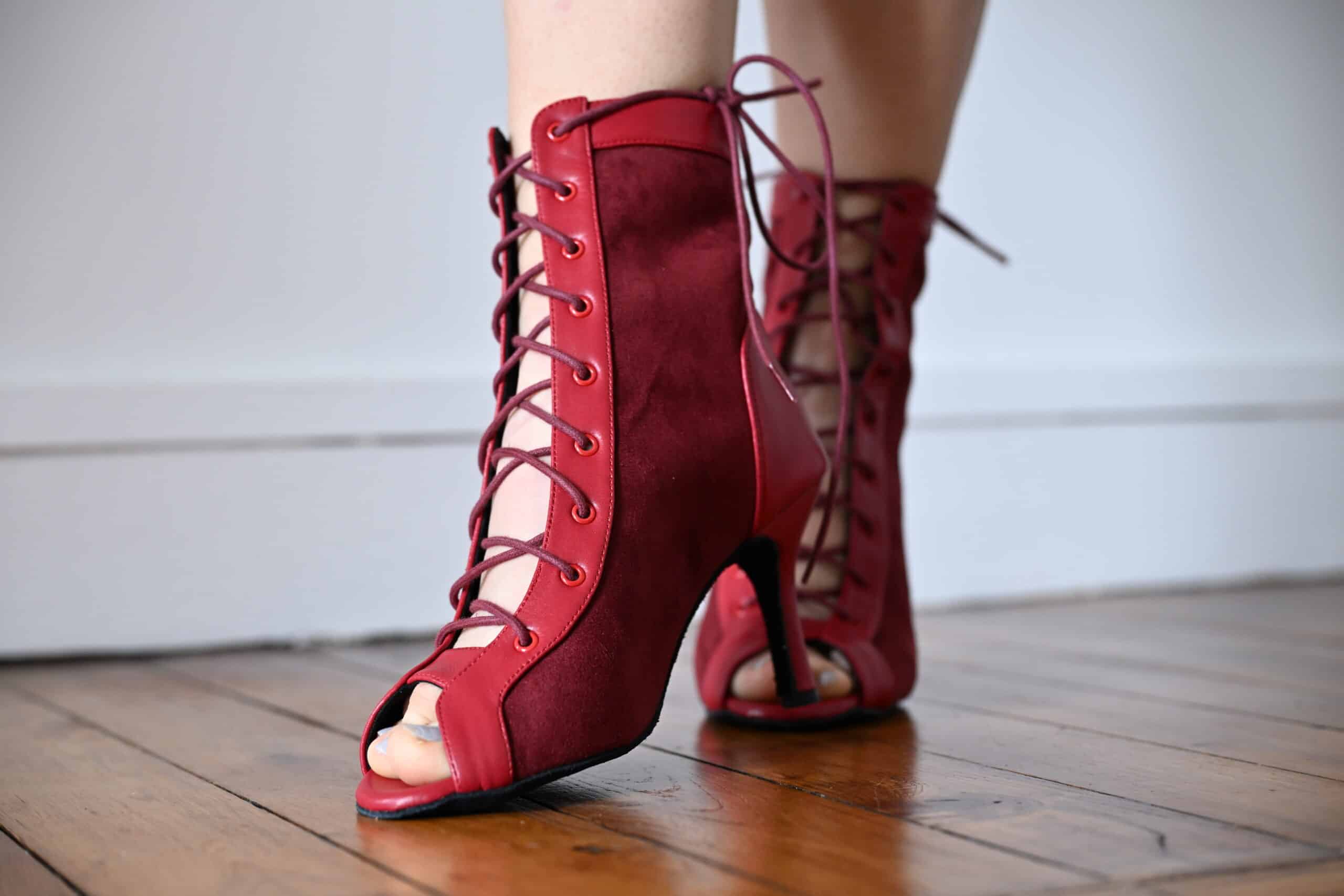 red lacing up dance booties