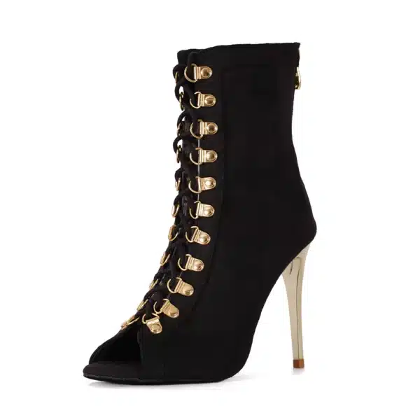 Black and gold peep toe cheap booties