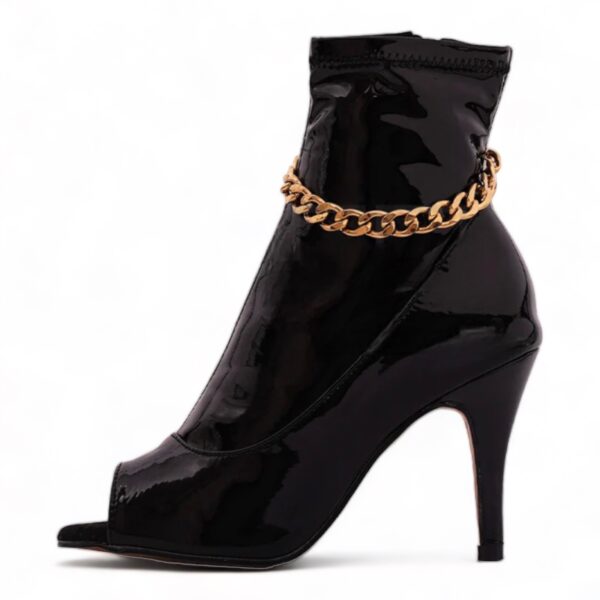Dance boots black with gold chain open toes