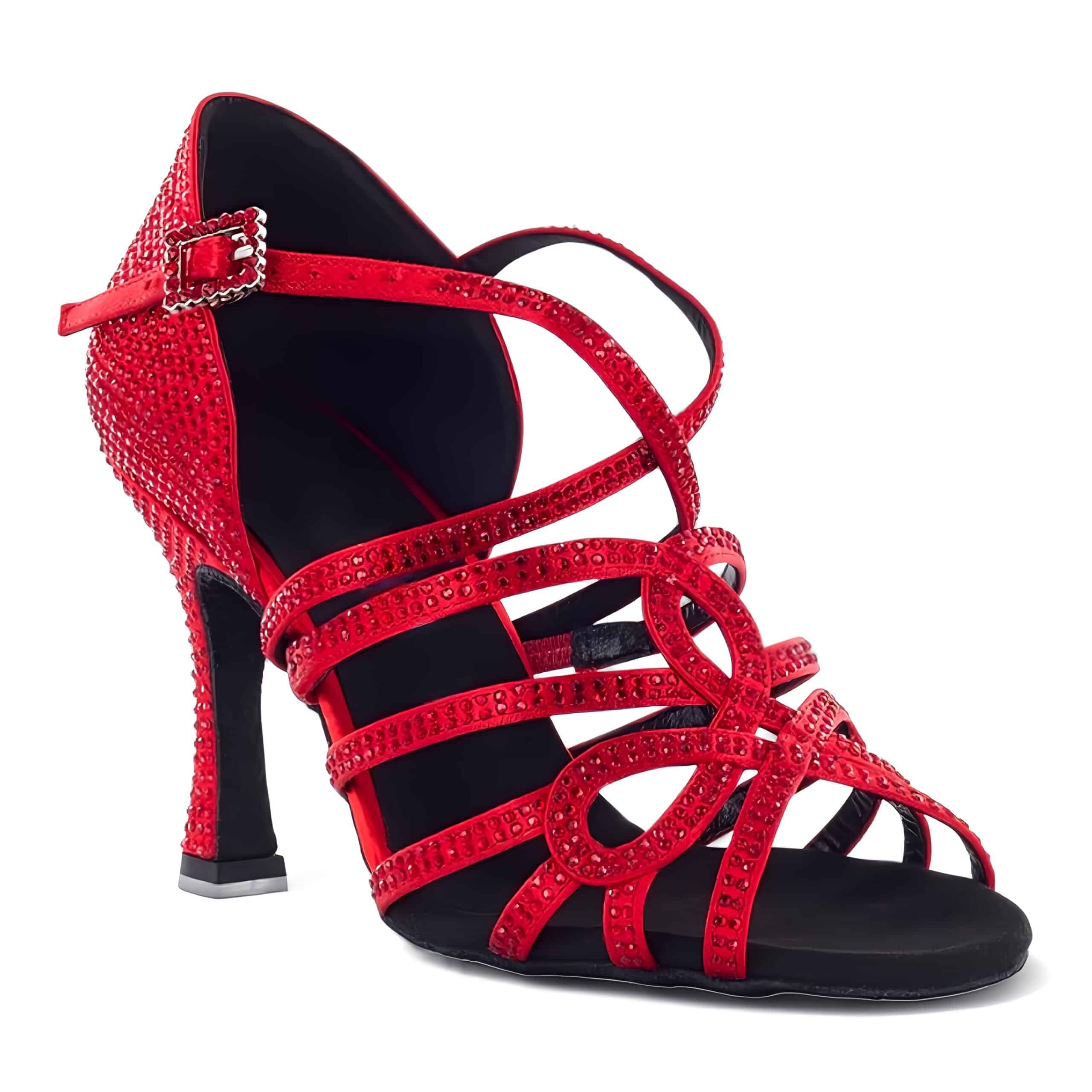 red heel dance shoes with rhinestones